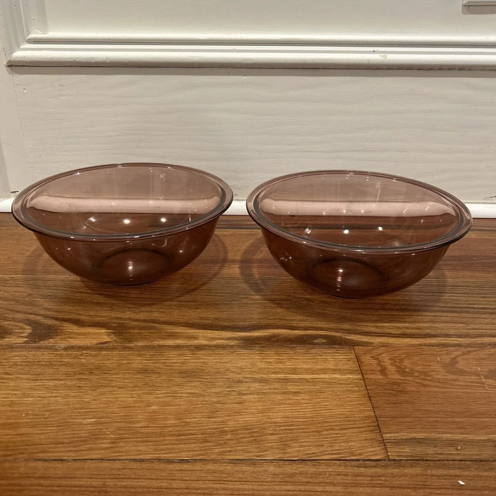 Set Of 2 Pyrex 325 Large 2.5 L Cranberry Glass Nesting Mixing Bowl EUC